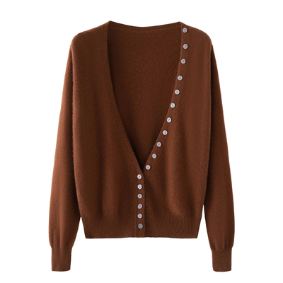 逆天气质~100%纯山羊绒开衫女V领纯羊绒毛衣宽松开衫外套CYR25124