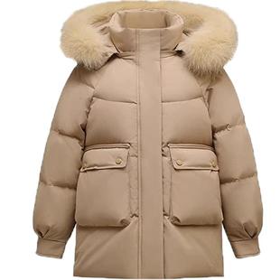 PRATOLA美拉德外套2026新款狐狸毛领羽绒服女冬中长款保暖派克