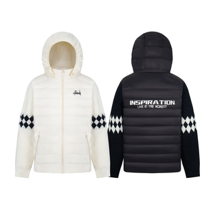 XKSHUO美式白鸭绒插肩拼接连帽羽绒服男女冬季情侣宽松保暖外套