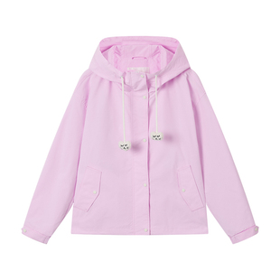商场同款URLAZH有兰2026春季新款U等等猫咪帽绳粉紫立领连帽外套