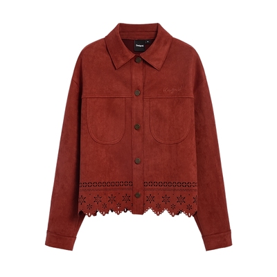 Desigual25秋冬新品仿麂皮激光镂空短款夹克女士外套