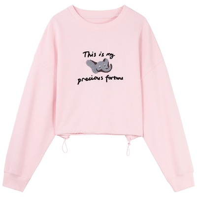 秋水伊人奥莱气质短款卫衣秋秋新款女装小个子宽松圆领显瘦套头衫