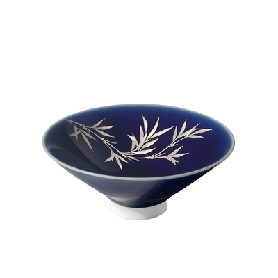 景德1004霁蓝银绘风竹斗笠杯