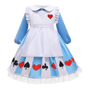 新款迪士尼儿童爱丽丝公主裙万圣节女童Alice cos女仆装活动表演