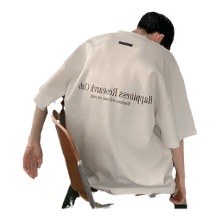 美式oversize白T恤短袖男高街复古潮牌潮流纯棉全棉重磅7七分袖夏