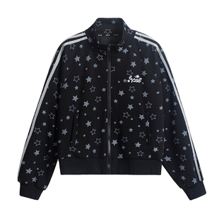 轻亚比黑色卫衣开衫女秋冬满印星星显瘦宽松外套休闲运动y2k上衣