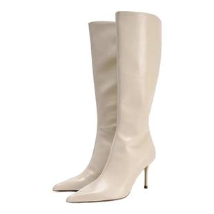 ZA家2025春季新款英伦风细高跟高筒长靴尖头细跟不过膝长筒骑士靴