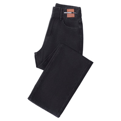 KZH真维斯黑色加绒牛仔裤女秋冬宽松直筒裤双扣高腰显瘦阔腿长裤