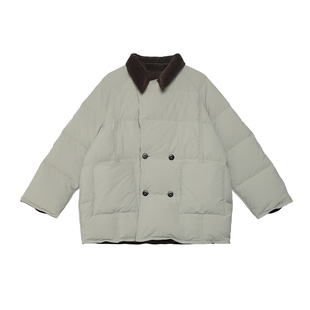 半圆原创设计女装[文艺]2025冬季中长款双面穿灯芯绒泡芙羽绒服女