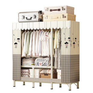 衣柜简易组装卧室家用出租房免安装折叠布衣柜加厚加粗全钢架