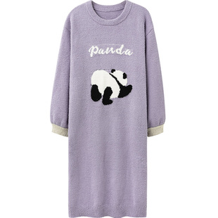 马克公主睡裙女秋冬可爱熊猫加厚加绒睡衣冬天可外穿半边绒家居服