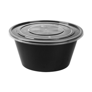 一次性碗带盖1000ml圆形快餐饭盒黑色塑料碗外卖餐盒汤粉打包饭碗