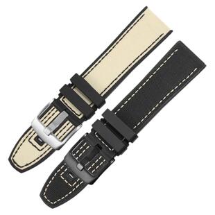 适配MIDO美度舵手M038表带黑色尼龙卡其色帆布防水橡胶手表带22mm