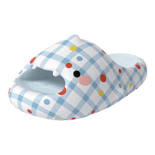 chikoku可爱小萌鲨蓝色格子拖鞋女外穿家居厚底防滑情侣凉拖鞋男