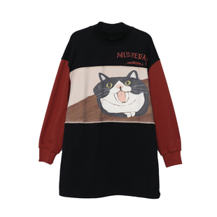 MOVEUP幻走2025秋季新款.FUN系列纯棉半高领趣味印花中长款卫衣女