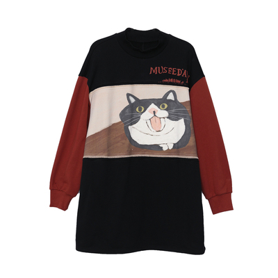 MOVEUP幻走2025秋季新款.FUN系列纯棉半高领趣味印花中长款卫衣女