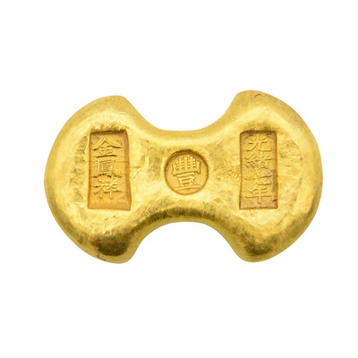 实心黄铜镀金镇尺仿金锭古玩摆件