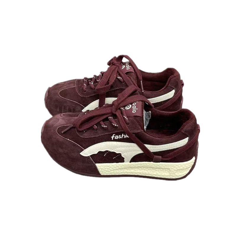 磨砂皮加绒保暖德训鞋女2025秋冬新款拼色系带轻便舒适休闲阿甘鞋