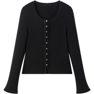 太平鸟铜氨包芯纱U领针织开衫26春新款竖条纹排扣修身显瘦上衣女