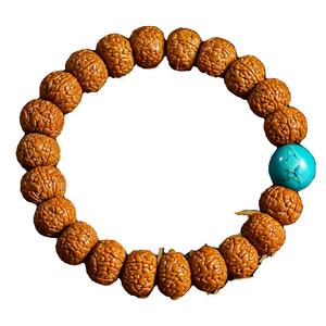 尼泊尔小原籽天然金刚菩提手串爆肉龙鳞纹蜜蜡绿松男女士文玩手链