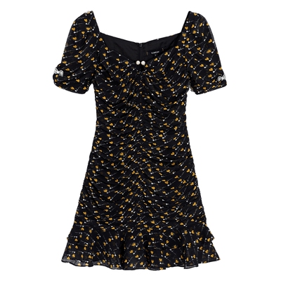 bebe夏季新款方领荷叶边连衣裙