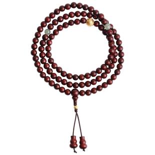 心斋堂【静檀】天然鸡血红小叶紫檀手串108颗念珠男女黄金手链木