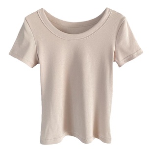 纯白色圆领正肩短袖t恤女装内搭2026春夏新款螺纹棉修身好看上衣