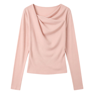 春装温柔荡领斜肩露肩针织衫女