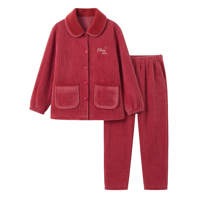 姬玛秋冬季加绒加厚保暖复合绒雪睡衣/家居服套装