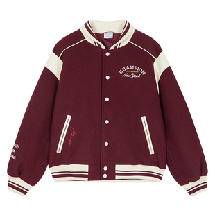 丁禹兮同款Champion冠军拼接棒球夹克女25秋季新款美式红刺绣外套