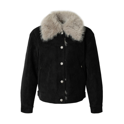 RPB BRAND 秋冬美式复古风麂皮绒大毛领短外套女冬季保暖棉服夹克