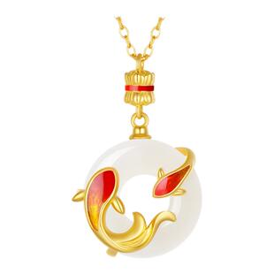 周大生锦鲤玉髓项链S925纯银女款轻奢高级感锁骨链生日礼物送女生