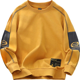 儿童春秋圆领卫衣男童纯棉运动休闲上衣2026春装中大童百搭套头衫