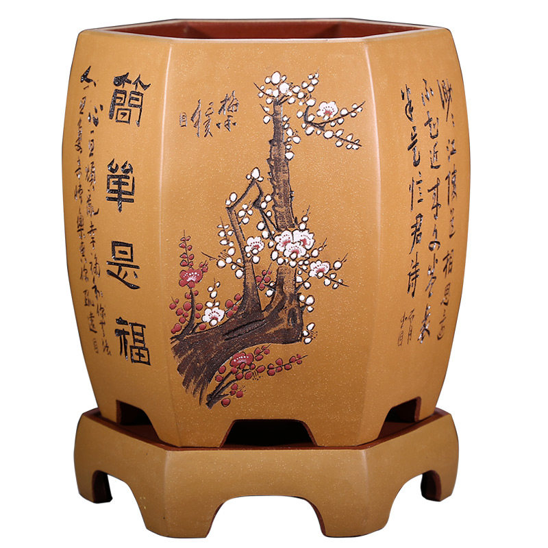 宜兴精品紫砂六方室内桌面花盆