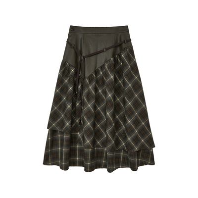 物理少年拼接格纹半身长裙