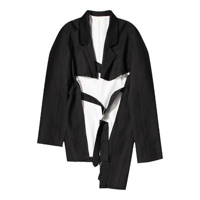 不规则裁剪镂空中长款西装外套