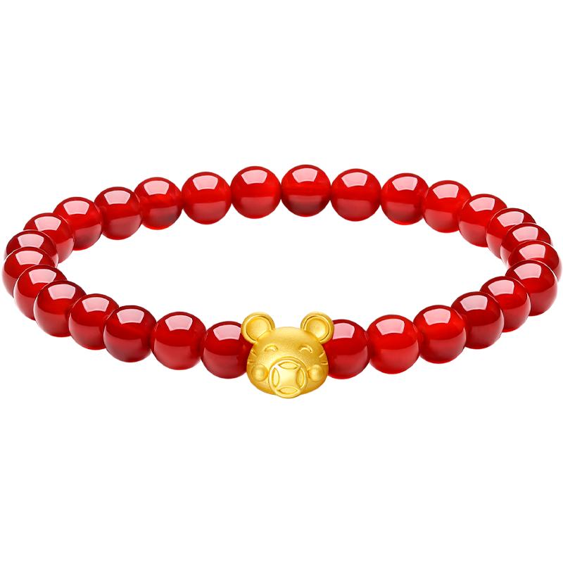 周六福黄金手串女手链定价十二生肖蛇5d硬金串珠马本命年圣诞礼物