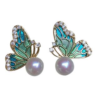 天然淡水珍珠耳钉蝴蝶爱心银杏叶珍珠耳饰鲍鱼贝片耳饰小众设计