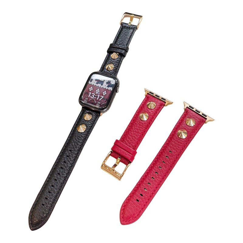 荔枝纹铆钉真皮适用iwatch表带