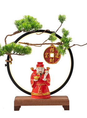 新中式陶瓷财神佛像桌面摆件文武关公 发光LED灯客厅灯圈开业礼品