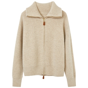 【宋佳同款】LANCY/朗姿25冬新款纯羊毛大翻领针织衫双拉链短上衣