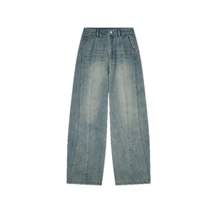 飞鸟和新酒复古浅色高腰牛仔裤女2025秋季新款显瘦宽松弯刀裤女裤