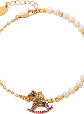 彩色锆石小马珍珠手链轻奢小众