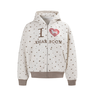 美式复古卫衣女秋冬季加绒爱心小狗脚印宽松连帽衫外套轻亚比上衣