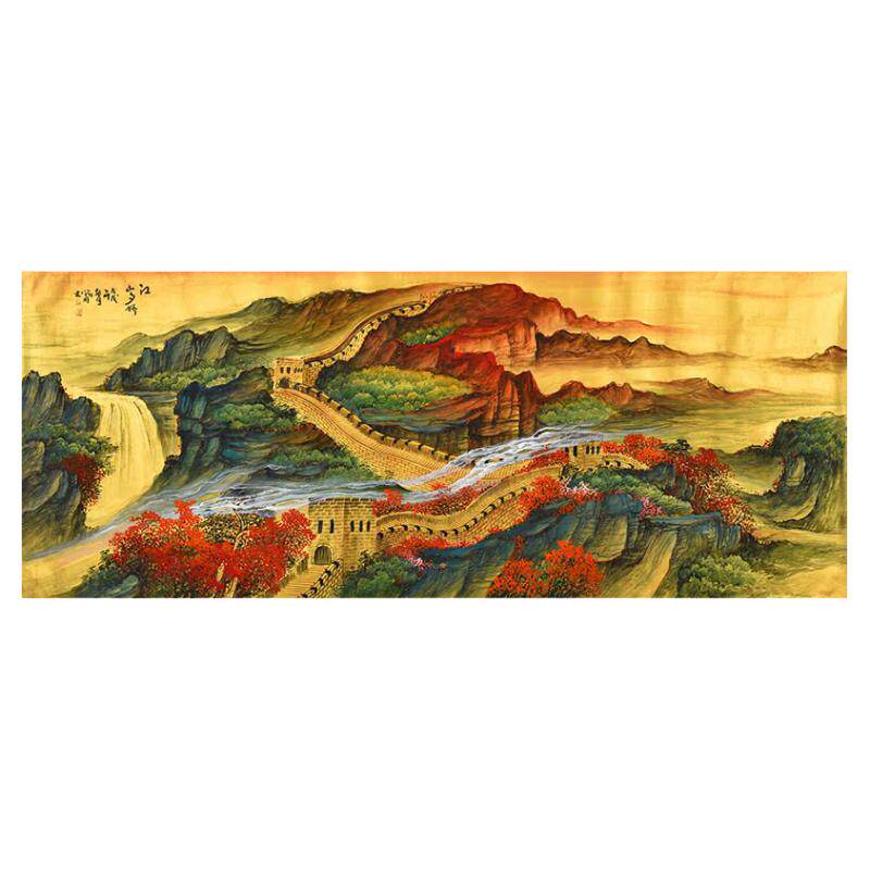 纯手绘字画靠山图聚宝盆山水画