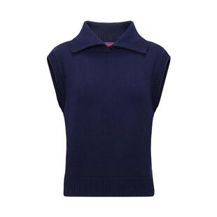 Navigare意大利小帆船翻领毛衣背心女秋冬新款坎肩马甲休闲针织衫