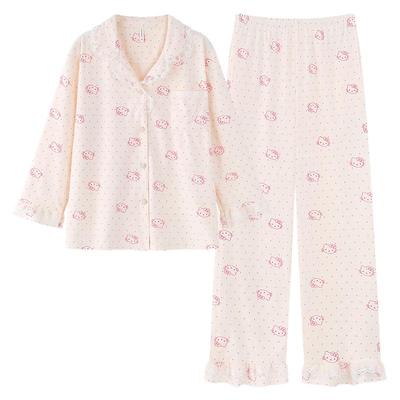 甜美秋冬可爱波点猫开衫睡衣