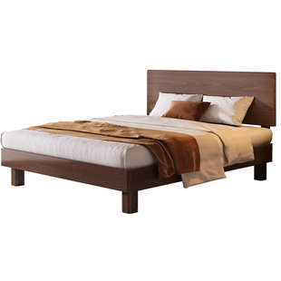 床全实木床现代简约1米8双人床家用卧室橡木床胡桃色1.5m单人床架