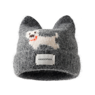 可爱猫耳帽子女秋冬保暖大头围毛线帽2025新款显脸小护耳针织冷帽