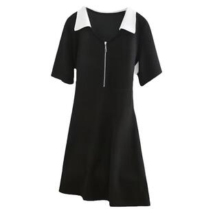 大码女装胖mm翻领收腰小黑裙夏季2026新款遮肚子显瘦中长款连衣裙